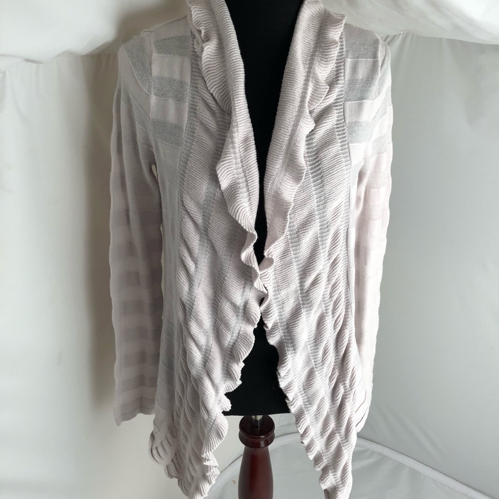 Cynthia Rowley off white gray tone ruffle cardigan